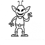 Dibujo para colorear Marcianito Saludando Con Tres Dedos Para Pintar Y Colorear Extraterrestre Feliz