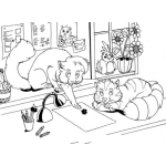 Dibujo para colorear Pareja De Gatos Pintando Huellas En Una Hoja Para Pintar Y Colorear