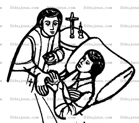 Dibujo para colorear Dibujo De Sacerdote Rezando Con Una Enferma En Cama Para Pintar Y Colorear