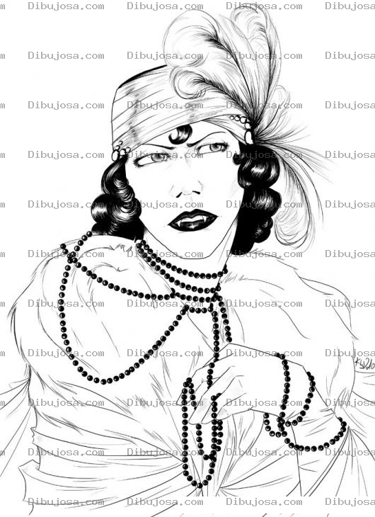 Dibujo para colorear Dibujo De Mujer Vampiresa Para Pintar Y Colorear Gitana Con Colmillos