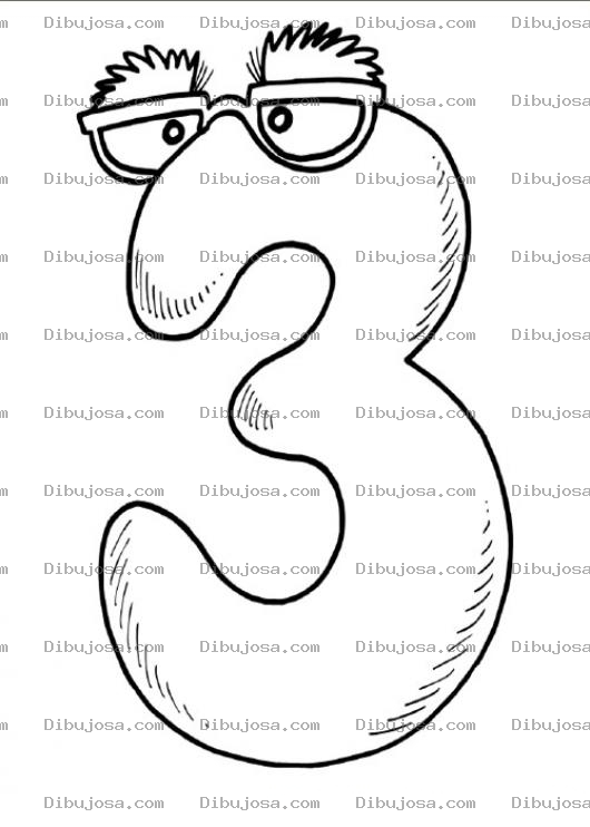 Dibujo para colorear Dibujo Del Numero Tres Con Lentes Bifocales Para Pintar Y Colorear