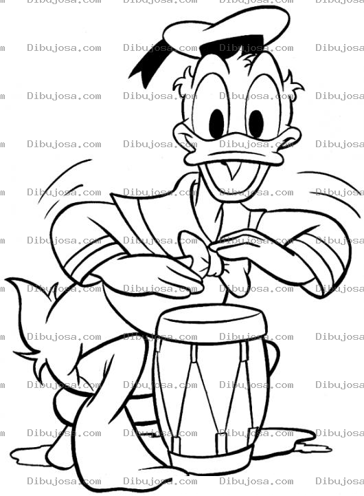 Dibujo para colorear Pato Donald Tocando Los Timbales Para Pintar Y Colorear