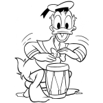 Dibujo para colorear Pato Donald Tocando Los Timbales Para Pintar Y Colorear