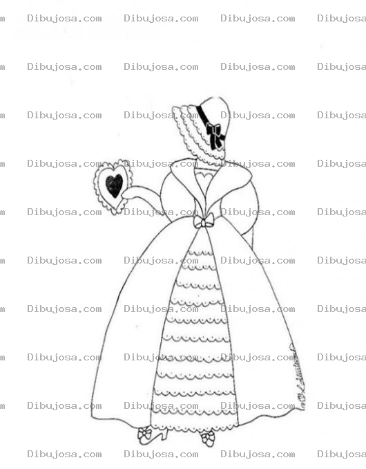 Dibujo para colorear Dibujo De Mujer Con Vestido Abombado Para Pintar Y Colorear