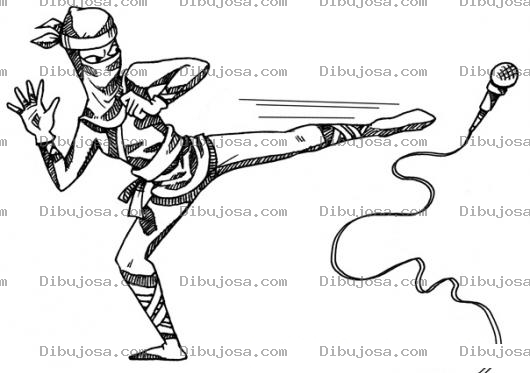 Dibujo para colorear Dibujo De Ninja Pateando Un Microfono Para Pintar Y Colorear