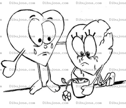 Dibujo para colorear Dibujo De Corazones Llorando Porque El Amor Se Marchito Para Pintar Y Colorear