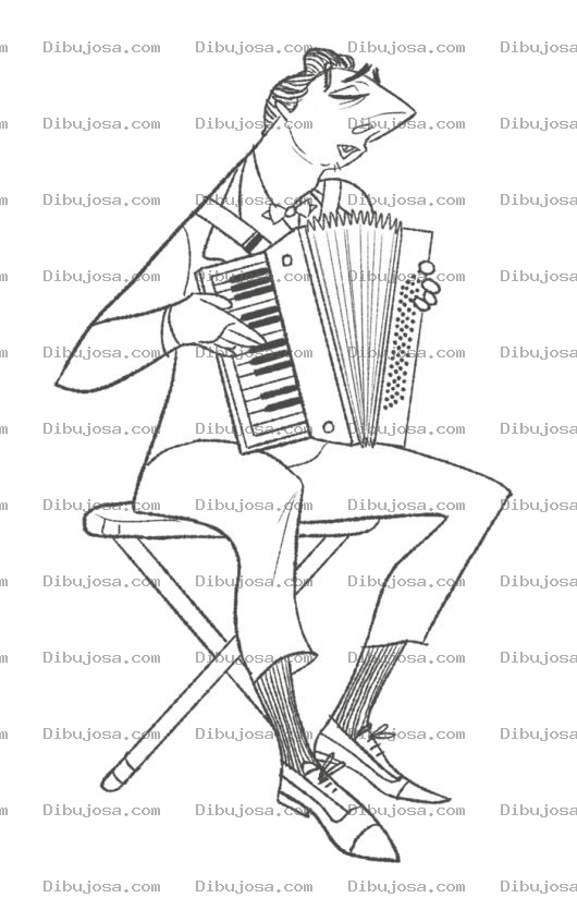 Dibujo para colorear Dibujo De Hombre Tocando El Acordeon Para Pintar Y Colorear