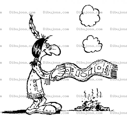 Dibujo para colorear Indio Piel Roja Haciendo Senales De Humo Para Pintar Y Colorear