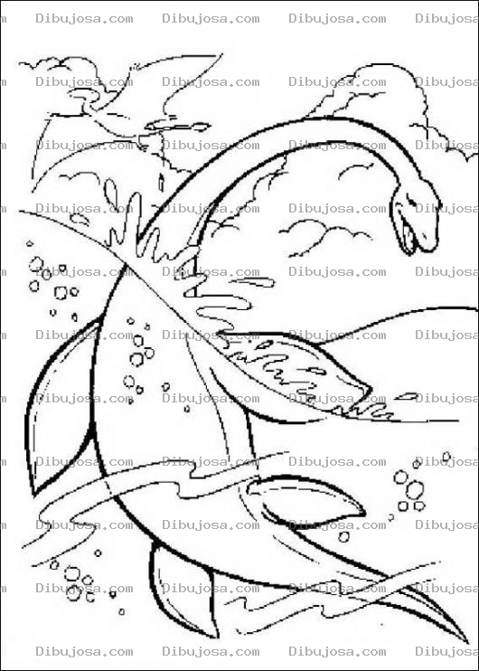 Dibujo para colorear Dinosaurio Nadando