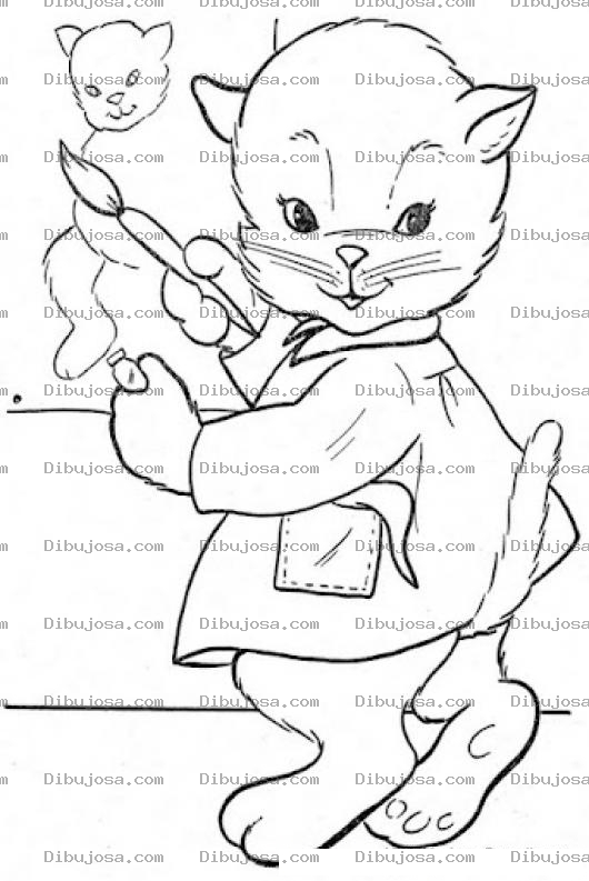 Dibujo para colorear El Gato Pintor Dibujo De Gatito Pintando A Otro Gato Para Pintar Y Colorear