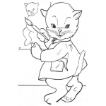 Dibujo para colorear El Gato Pintor Dibujo De Gatito Pintando A Otro Gato Para Pintar Y Colorear
