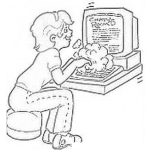Dibujo para colorear Dibujo De Mujer Chateando Para Pintar Y Colorear Chica Tecleando Rapido Y Duro En La Computadora