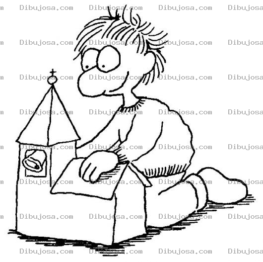Dibujo para colorear Nino Jugando Con Una Iglesia De Juguete Para Pintar Y Colorear