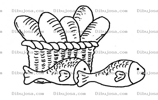 Dibujo para colorear Pescados Y Panes Para Pintar Y Colorear
