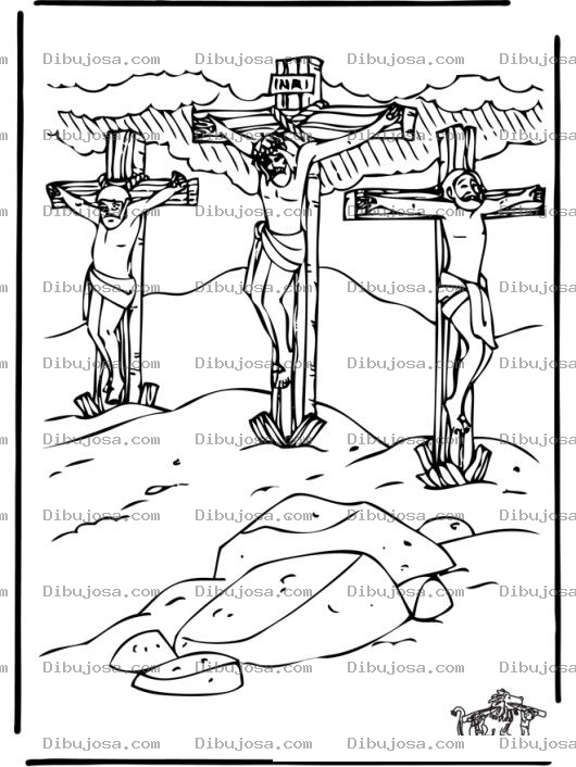 Dibujo para colorear Dibujo De Jesus Crucificado En Medio De Los Dos Ladrones Para Pintar Y Colorear