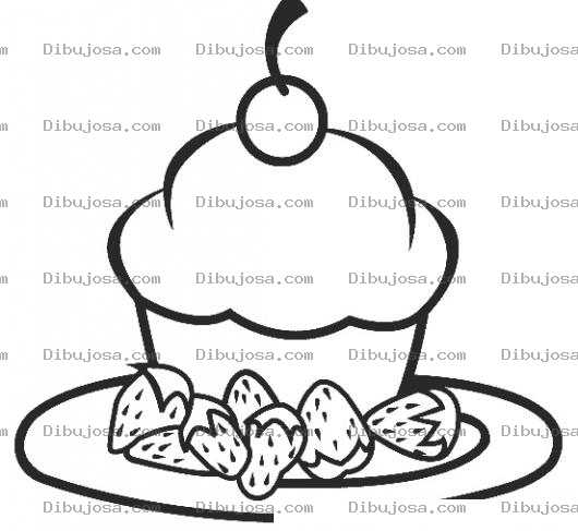 Dibujo para colorear Colorear pastelito de fresa con cereza