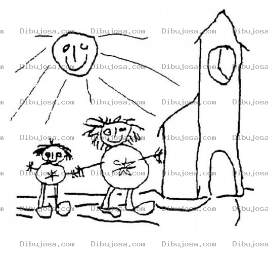 Dibujo para colorear Dibujo De Ninos Camino A La Iglesia Para Pintar Y Colorear