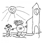 Dibujo para colorear Dibujo De Ninos Camino A La Iglesia Para Pintar Y Colorear