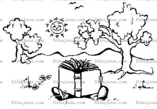 Dibujo para colorear Nino Leyendo Un Libro En El Campo Para Pintar Y Colorear
