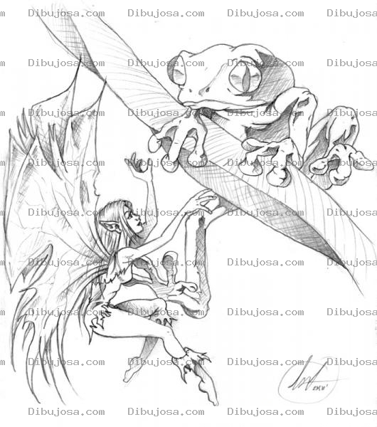 Dibujo para colorear Dibujo De Rana Peleando Con Hada Mariposa Para Pintar Y Colorear