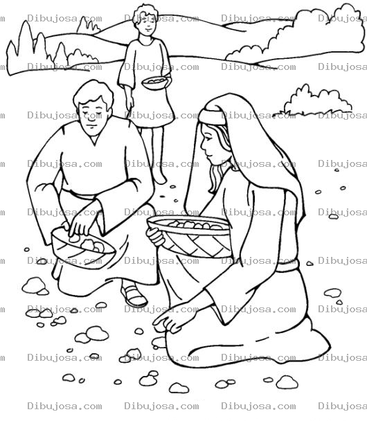 Dibujo para colorear Dibujo De Los Israelitas Recojiendo Mana Del Cielo En El Desierto Para Pintar Y Colorear Dibujo Cristiano Del Manna