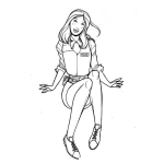 Dibujo para colorear Chica Policia En Shorts Sentada En El Suelo Para Pintar Y Colorear
