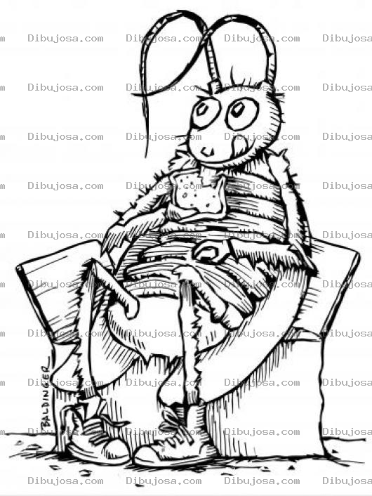 Dibujo para colorear Dibujo De Cucaracha Sentada Comiendo Un Sandwich Para Pintar Y Colorear