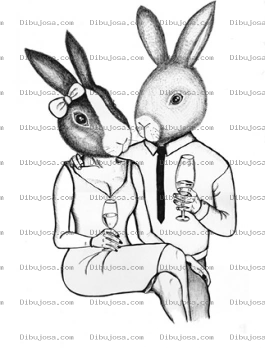 Dibujo para colorear Dibujo De Conejos Enamorados Para Pintar Y Colorear