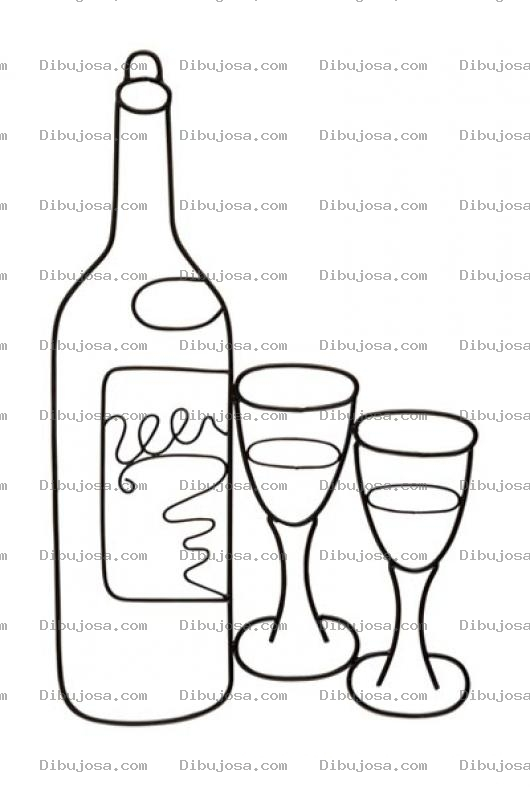 Dibujo para colorear Dibujo De Una Botella De Vino Y Un Para De Copas Para Pintar Y Colorear