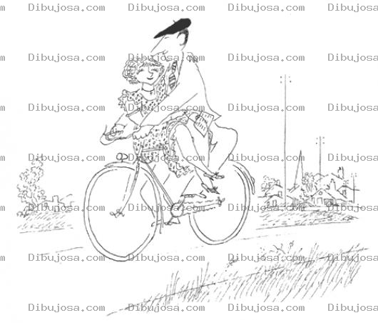 Dibujo para colorear Pareja En Bicicleta Para Pintar Y Colorear