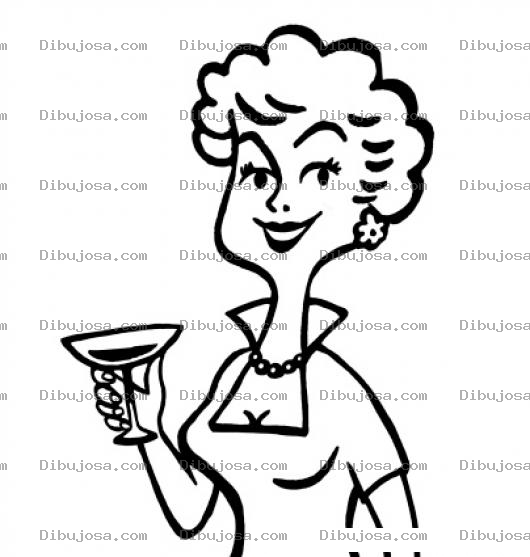 Dibujo para colorear Mujer Tomando Vino Para Pontar Y Colorear