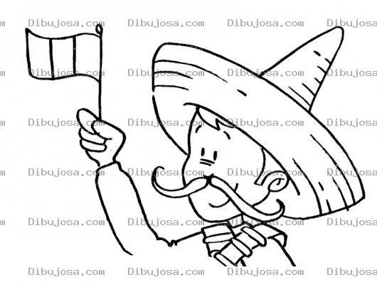 Dibujo para colorear Dibujo De Mexicano Con Sombrero Charro Y Con La Bandera De Mexico Para Pintar Y Colorear