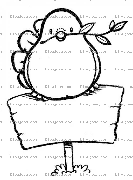 Dibujo para colorear Dibujo De Un Pajarito Sobre Un Letrero Para Pintar Y Colorear