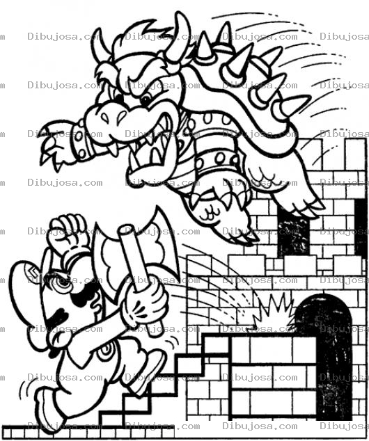 Dibujo para colorear Dibujo De Mario Bros Peleando Con El Dragon Bowser En El Castillo Para Pintar Y Colorear