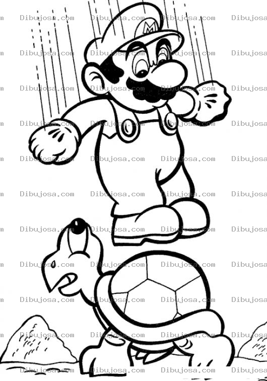 Dibujo para colorear Dibujo De Mariobros Saltando Sobre Una Tortuga Para Pintar Y Colorear