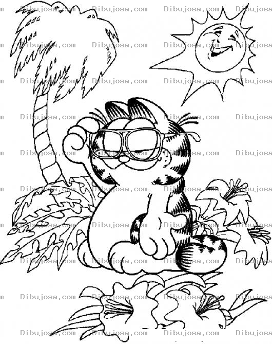 Dibujo para colorear Dibujo De Garfield En La Playa Con Anteojos Para Pintar Y Colorear