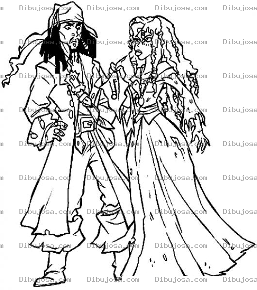 Dibujo para colorear Jack El Pirata Del Caribe Con Su Mujer Dibujo De Los Piratas Del Caribe Para Pintar Y Colorear