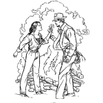 Dibujo para colorear Indiana Jones Con Una Mujer En Frente Del Fuego Para Pintar Y Colorear