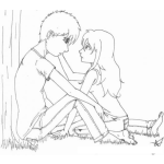 Dibujo para colorear Pareja De Novios Enamorados Sentados Abajo De Un Arbol Para Pintar Y Colorear