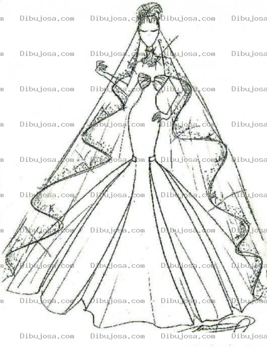 Dibujo para colorear Dibujo De Novia Con Velo Largo Para Pintar Y Colorear