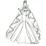 Dibujo para colorear Dibujo De Novia Con Velo Largo Para Pintar Y Colorear