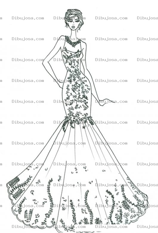 Dibujo para colorear Dibujo De Chica Delgada Y Alta En Un Vestido Divino Para Pintar Y Colorear