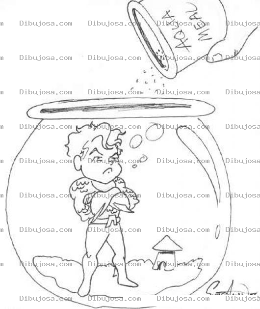 Dibujo para colorear Dibujo De Acuaman En Una Pecera Para Pintar Y Colorear