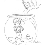 Dibujo para colorear Dibujo De Acuaman En Una Pecera Para Pintar Y Colorear