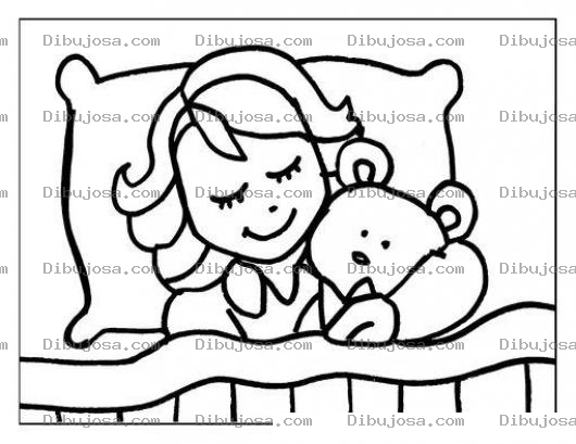 Dibujo para colorear Dibujo De Nina Durmiendo Con Osito De Felpa Para Pintar Y Colorear