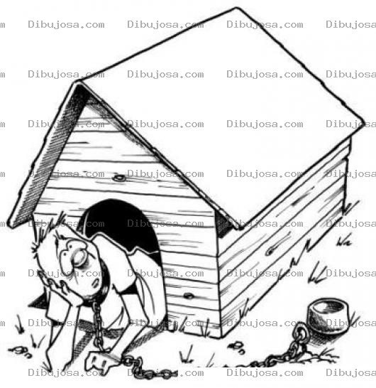 Dibujo para colorear Dibujo De Hombre Encadenado En Una Casa De Perro Para Pintar Y Colorear
