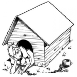Dibujo para colorear Dibujo De Hombre Encadenado En Una Casa De Perro Para Pintar Y Colorear