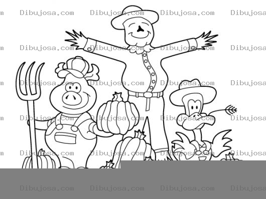Dibujo para colorear Espantapajaro Y Animales De Granja Para Pintar Y Colorear