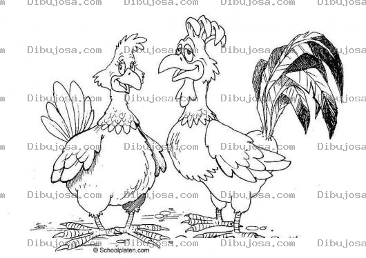 Dibujo para colorear Dibujo De Gallina Y Gallo Conversando Para Pintar Y Colorear