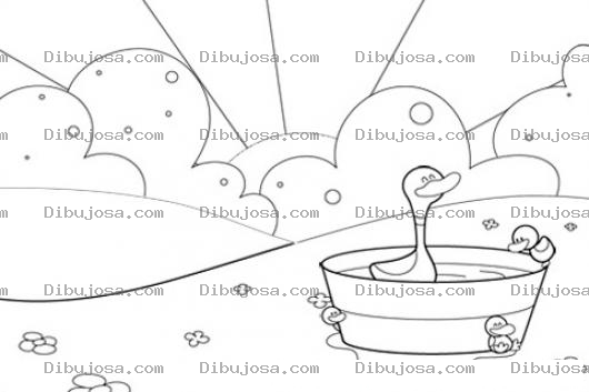 Dibujo para colorear Dibujo De Pato Nadando En Un Balde De Agua Para Pintar Y Colorear